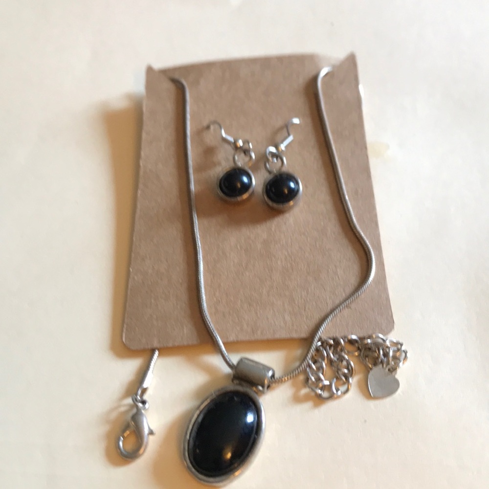 Classic Black and silver necklace and earring set